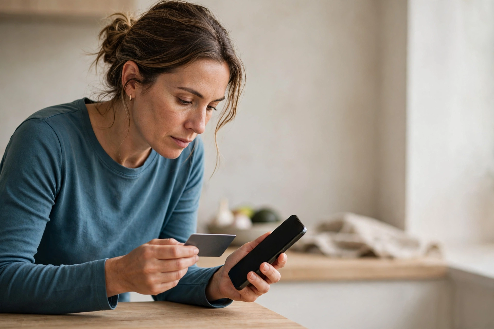 Mulher atualiza no celular o cartão usado para a cobrança recorrente de uma assinatura.