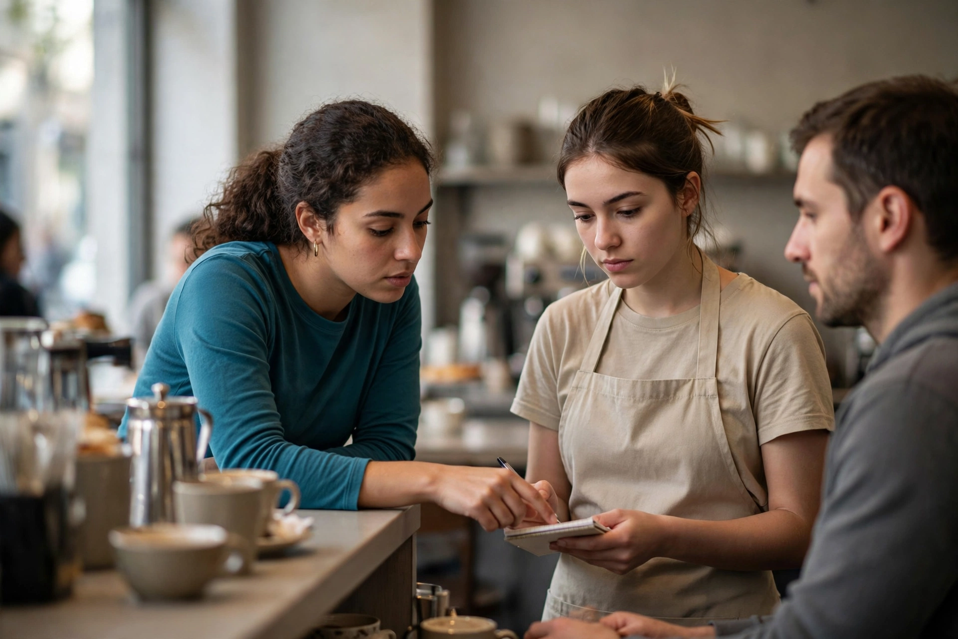 Estudante trabalha em uma cafeteria de Dublin enquanto pratica inglês no atendimento ao público.