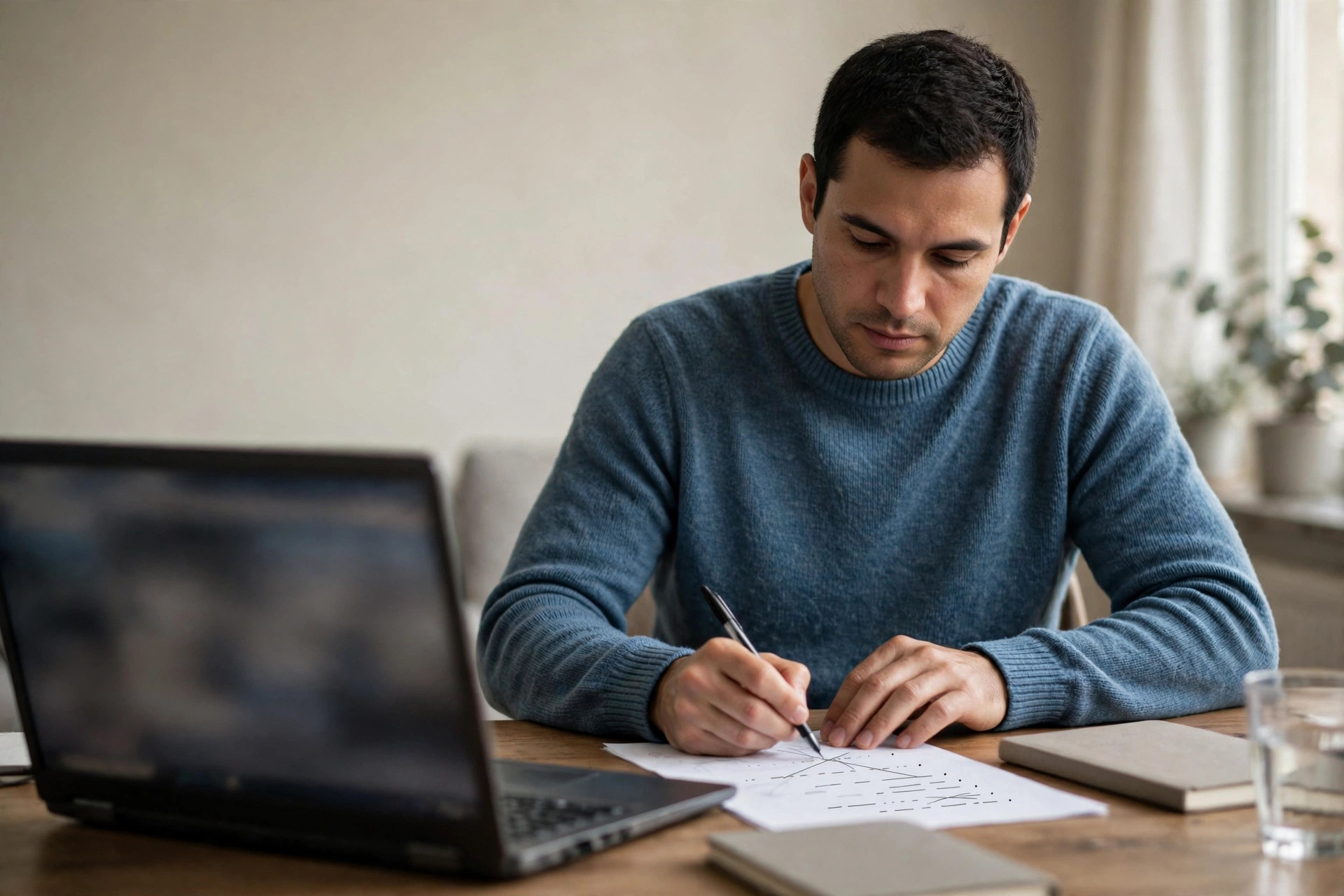 Candidato revisa uma resposta escrita no computador durante um teste de seleção.