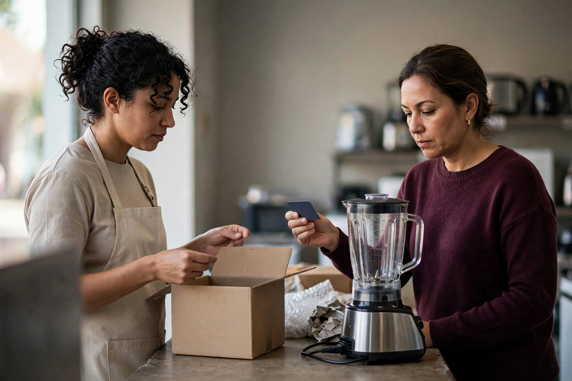 Cliente confirma a compra de um liquidificador após combinar entrega e garantia com a vendedora.