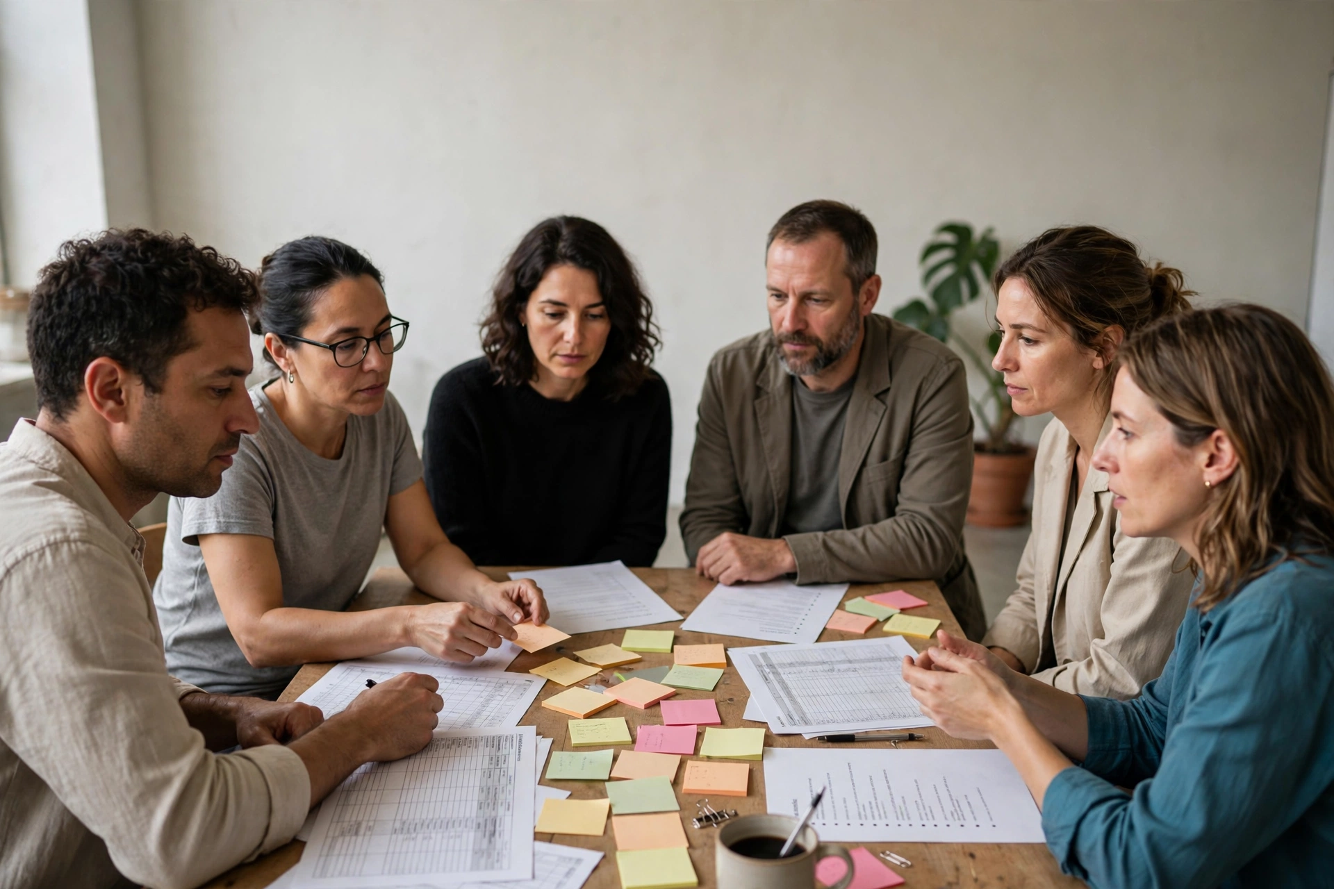Grupo participa de workshop para priorizar iniciativas em uma mesa de trabalho.