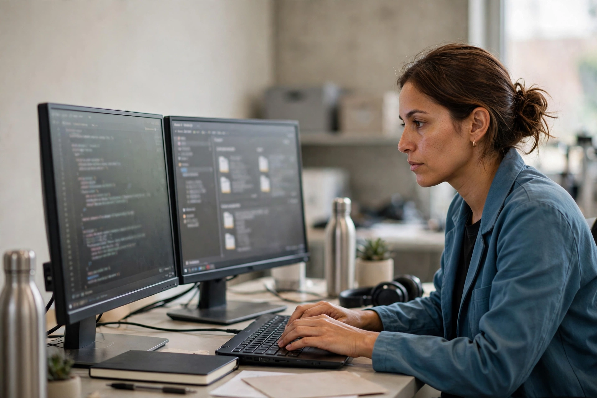 Programadora testa um sistema de classificação de documentos em seu computador.