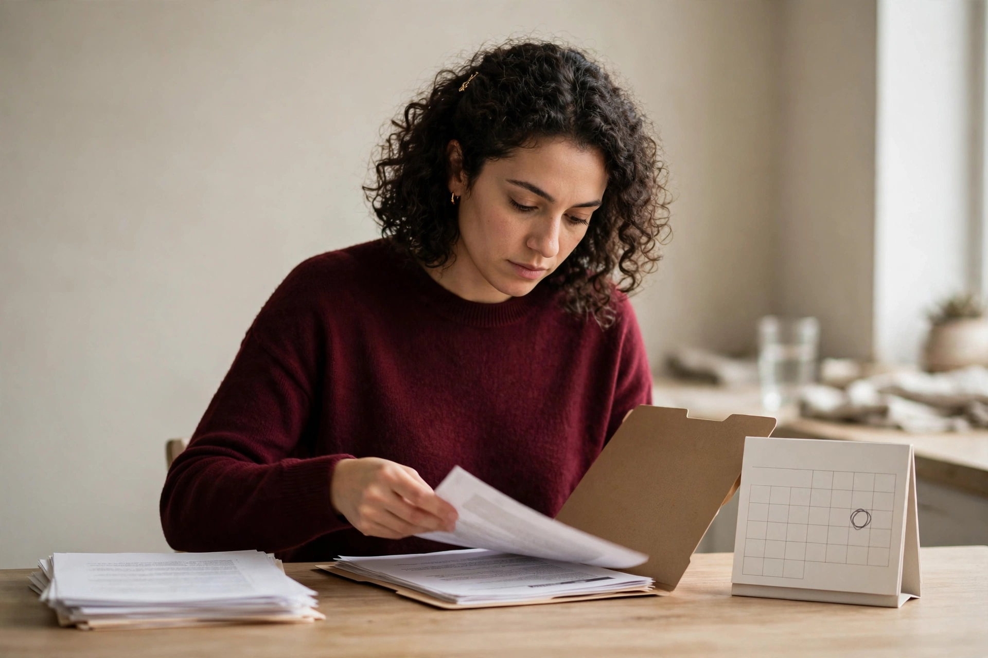 Pessoa revisa documentos e prazos do visto antes de comprar a passagem para o curso no exterior.
